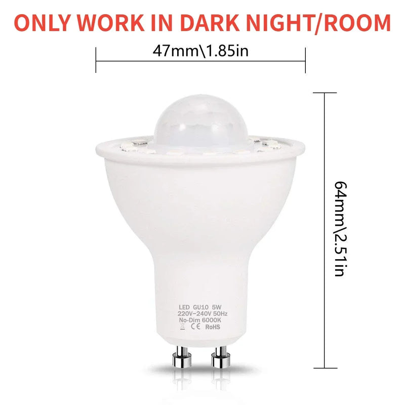 GU10 PIR Motion&Night Light Sensor LED Bulbs 5W,50W Equivalent 500lm Day White for Stairs Garage Corridor Walkway Hallway 2Pack