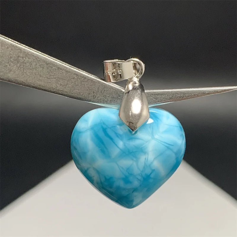 Natural Blue Larimar Pendants Necklaces for Women Rare Luxury Tortoisesh Bead Healing Gemstone Jewelry 925 Sterling Silver Clasp