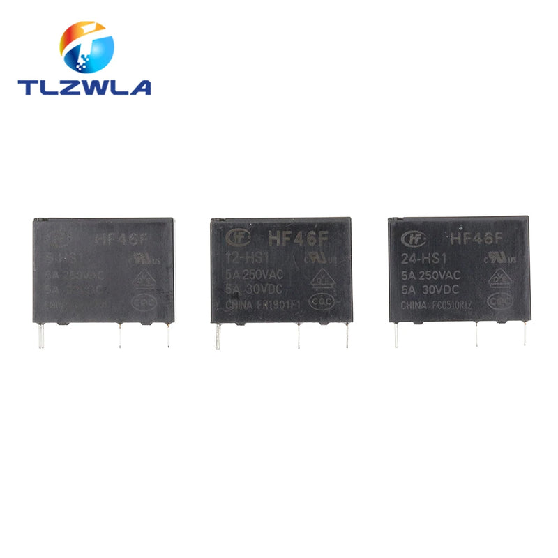 10PCS 30VDC Power Relays HF46F-005-HS1 HF46F-012-HS1 HF46F-024-HS1 5-HS1 12-HS1 24-HS1 5A 250VAC 4PIN 5V 12V 24V DC