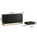 Black 6 Drawer Dresser for Bedroom, Wood Chest of Drawers with Metal Legs, Modern Storage Dresser Chest Cabinet Organizer