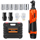 Cordless Ratchet Wrench, 2 x 12V 1.5Ah Batteries, Charger, Power Tool Wrench 3/8" Sq Drive,Cordless Ratchet with 7 Sockets
