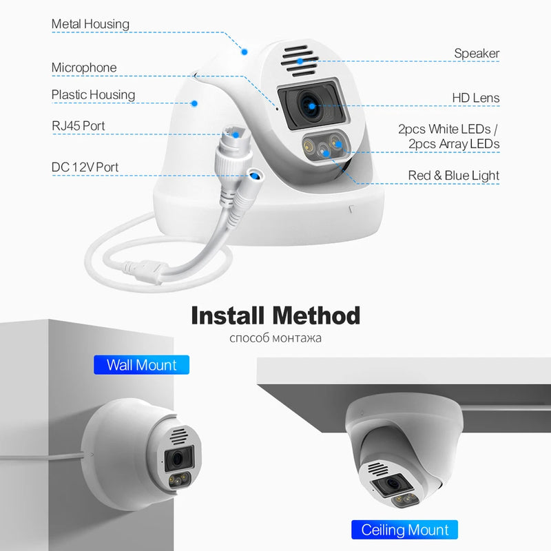 Techage H.265 8MP 5MP 4K POE Camera Face Detection Smart AI Two-way Audio Indoor Dome Camera For Surveillance System CCTV Video