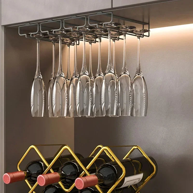Wine Glasses Holder Bartender Stemware Hanging Rack Under Cabinet Stemware Organizer Glass Goblet Iron Rack Bar Tool Storage