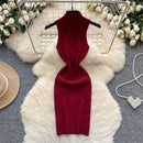 Half High Collar Summer Lace Up Sexy Short Dress Women Sleeveless Slim Sundress Knitted Mini Bodycon Dress Streetwear Outfit