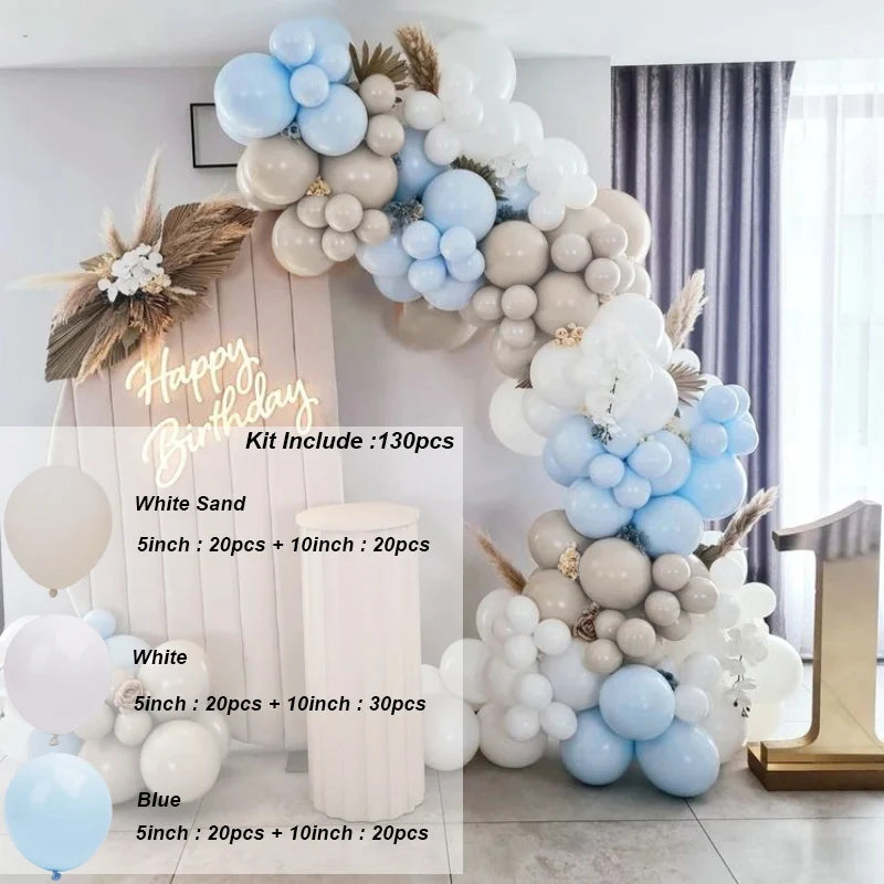 Beige Blue Balloons Garland Arch Kit Kids Boy One 1st Birthday Balloon Set Baby Shower Decoration Baptism Party Wedding