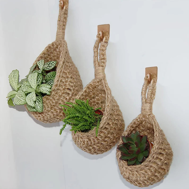 Hand-woven Basket Vegetable Fruit Basket Net Pocket Kitchen Hanging Net Pocket Rattan Storage Baskets Plant Flower Container