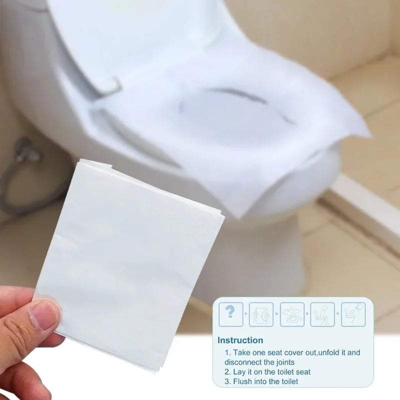 10/100PCS Portable Toilet Mats Bathroom Soluble Water Toilet Seat Covers Travel Camping Hotel Disposable Toilet Seat Paper Pads