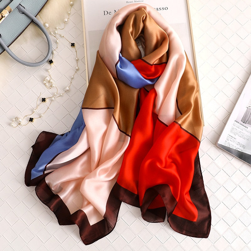 180*90cm Luxury Brand Spring Autumn New Silk Scarf Women Shawl Fashion Soft Poncho Chiffon Hijab Foulard Muffler Bandanna Pareo