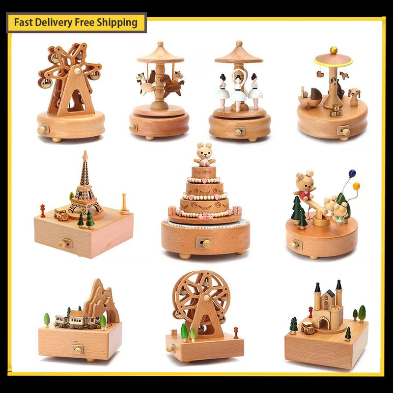 Elegant Wooden Music Box Castle Carousel Musical Box Birthday Christmas Gift For Girlfriend Boyfriend Music Sound Box Present