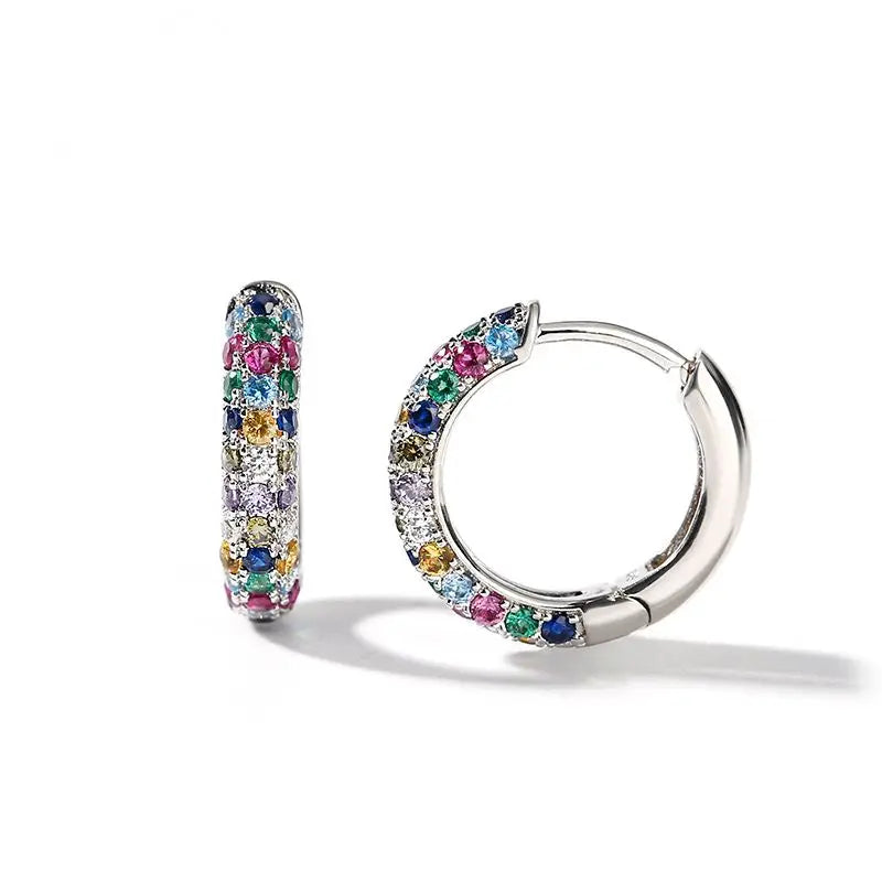 Fashion silver Color Round Mini Earrings Set Half Hoop Colorful Zircon Ladies Luxury Jewelry Hoop Earrings