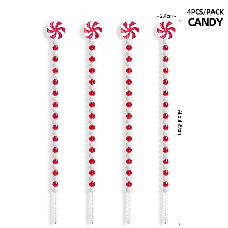 4 Pack Candy Cane Christmas Decoration Bells Lollipop Pendants Tree Xmas Ornaments Home Decor Noel Gifts Navidad Party Supplies