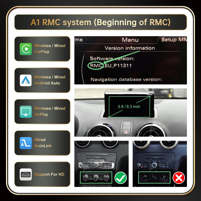 Wireless CarPlay Android Auto Interface for Audi A1 2013-2018 Q3 2014-2018 RMC HN+ with Mirror Link AirPlay Car Play Functions