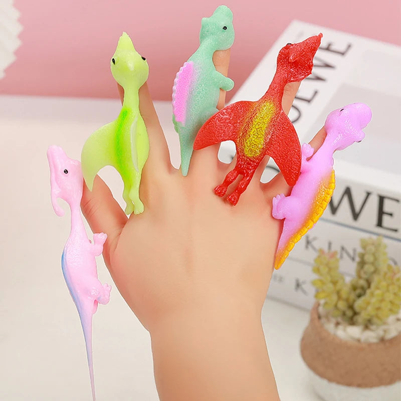 10pcs Cute Stretchable Dinosaur Finger Catapult TPR Slingshot Toys for Kids Birthday Party Favors Goodie Bag Fillers Pinata Gift