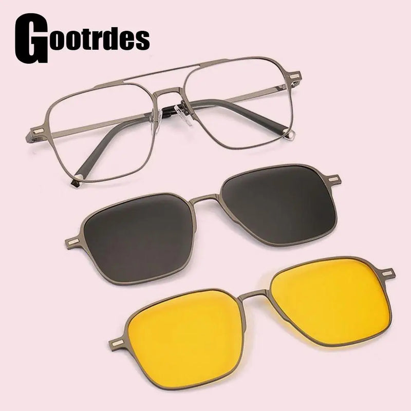 Metal Anti Blue Light Glasses with Magnet Clip On Polarized/Night Vision Sunglasses 2023 New Style 3 In 1 Glasses UV400 Eyewear