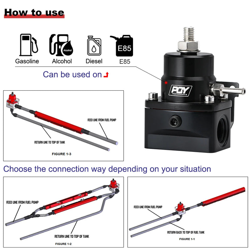 LIZHI RACING - AN8 high pressure fuel regulator w/ boost - 8AN 8/8/6 EFI Fuel Pressure Regulator with gauge LZ7855