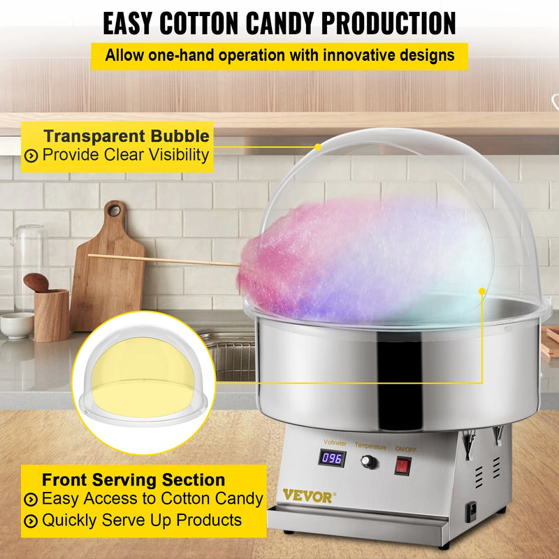 VEVOR 21" Commercial Cotton Candy Machine Cover Clear Floss Sugar Maker Bubble Shield Dome Childrens Party Holiday Celebration