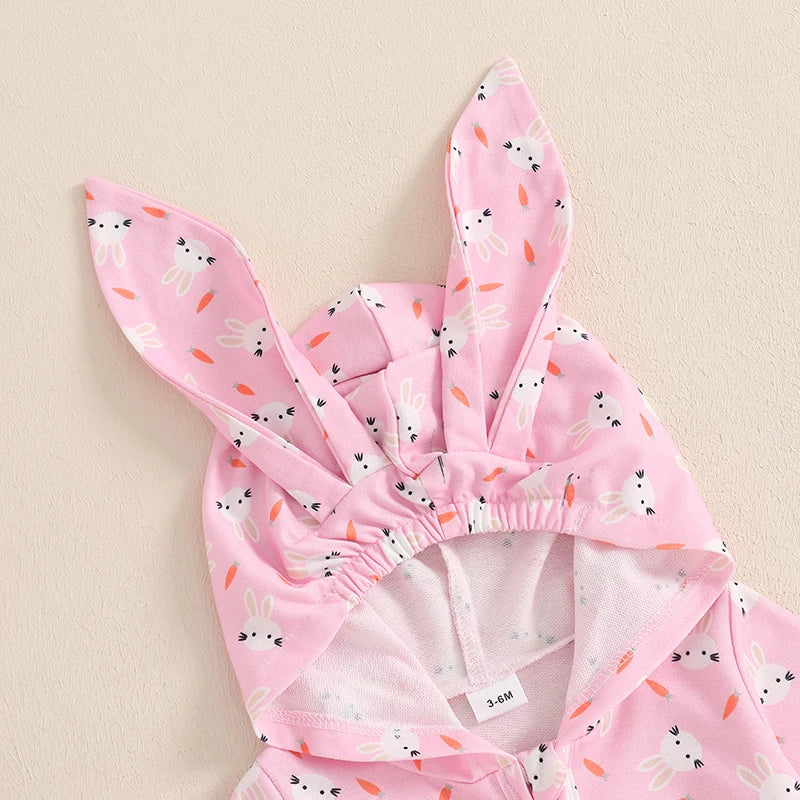 Adorable Toddler Easter  with Cute Bunny Ear Hood and Easter Egg Print - Long Sleeve Baby Romper for Spring Festivities