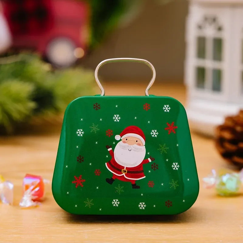 Mini Christmas Candy Iron Box Handbag Storage Box Xmas Gift Box Decoration Joy 2025 Noel Merry Christmas Supplies Kids Favor