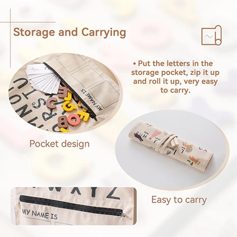 0-12 Months Baby Word Letter Cognitive Puzzle Toy Silicone Letter Toy Word Card Baby Alphabet Word Learning Canvas Bag Baby Gift