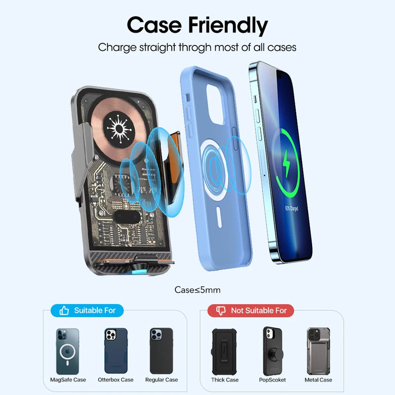 15W Car Wireless Charger Infrared Automatic Clamping Fast Charging Mount Stand Air Vent Phone Holder