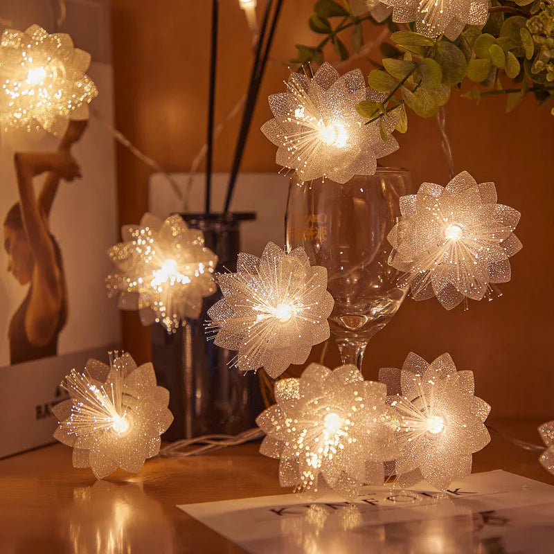 Plumeria String Lights Artificial Frangipani Gardenia Led Lights String Battery Operated for Home Garden Wedding Party Decor