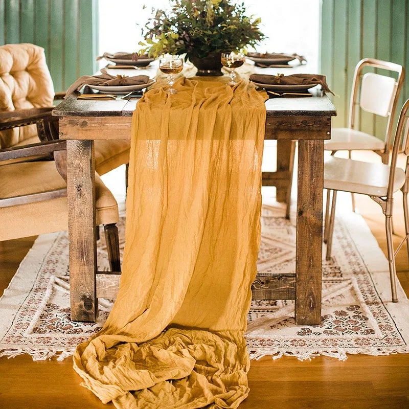 YEPQZQ Rustic home decor table runner birthday party decore cotton gauze tablecloth Christmas gifts 100% handmade runners