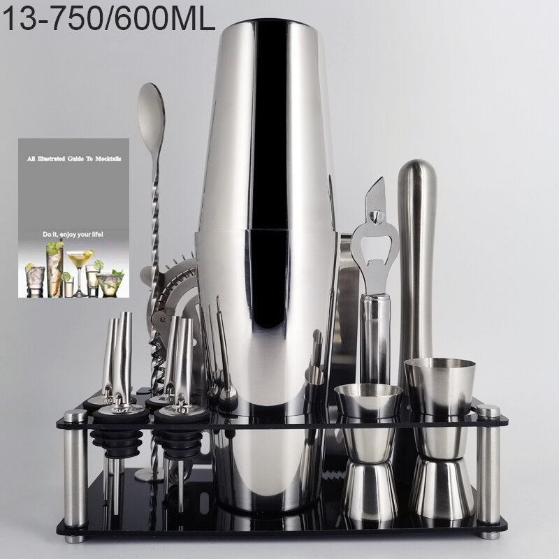 Boston Cocktail Shaker Mixer Kit Bar Bartender 750/600ml 550ML Stainless Steel Glass Shakers Spoon Pourer Straw Ice Tong Tools