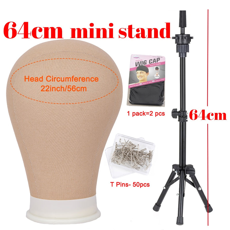 Alileader New 140Cm/64Cm Wig Stand Wig Tripod With Mannequin Canvas Block Head Adjustable Tripod Stand Wig Making kit TPins Gift