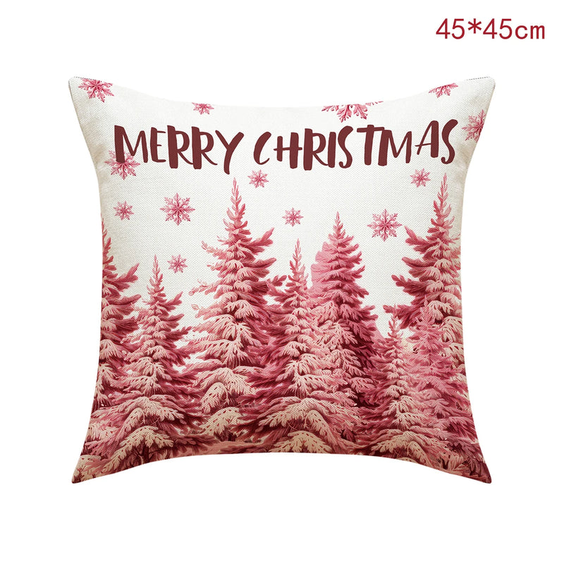 45cm Pink Christmas Peach Skin Pillow Cover Pink Santa Claus Xmas Snowman Pillow Case Merry Christmas Decor For Home 2024 Noel