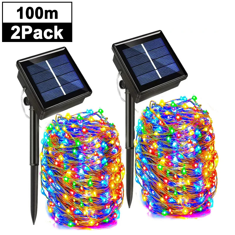 Outdoor Solar String Lights Waterproof Garden Fairy Lights with 8 Lighting Modes for Patio Trees Christmas Wedding Party Decor