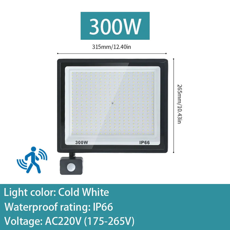 PIR Motion Sensor LED Flood Light 10W 20W 30W 50W 100W 150W 200W 300W AC220V IP66 Waterproof Spotlight Street Floodlight Outdoor