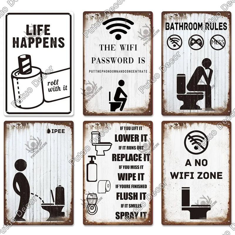 Putuo Decor Restroom Retro Tin Sign Vintage Bathroom Plaque Metal Plates Wall Art Posters Decoration for Toilet Iron Paintings