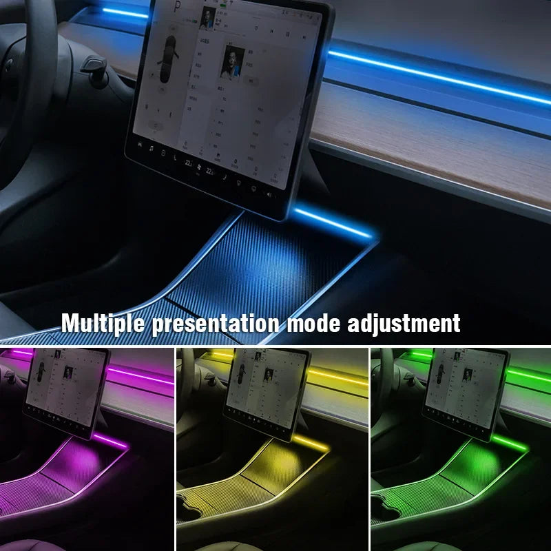 New For Tesla Model 3 Y Center Console Dashboard Wireless Charging RGB Neon LED Light Strip Musical Rhythm USB Power APP Control