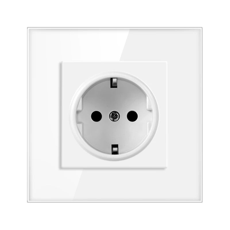 JHJCH wall crystal glass panel power socket plug has been grounded, 16a European standard power socket 86mm * 86mm