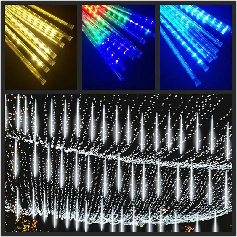 LED Meteor Shower Rain Street Garland Festoon Light Garland Waterproof for Christmas Decorations Navidad Room Decor Aesthetic