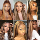Straight Highlight 13x4 HD Transparent Lace Front Human Hair Wigs Pre Plucked Honey Blonde Colored Lace Frontal Wigs For Women