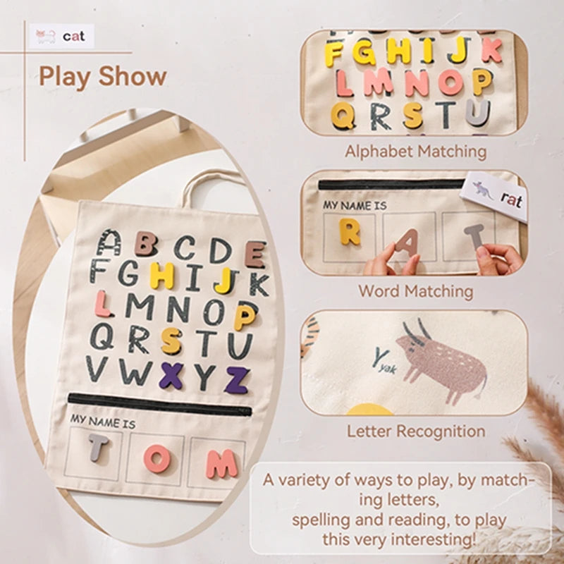 0-12 Months Baby Word Letter Cognitive Puzzle Toy Silicone Letter Toy Word Card Baby Alphabet Word Learning Canvas Bag Baby Gift