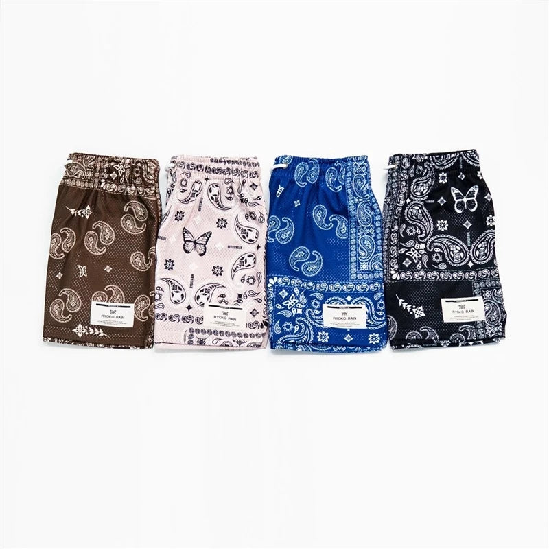 2023 New RYOKO RAIN Mesh Shorts Mens Trend Paisley Print Shorts Gym Basketball Shorts Men Workout Running Short Pants Men Shorts