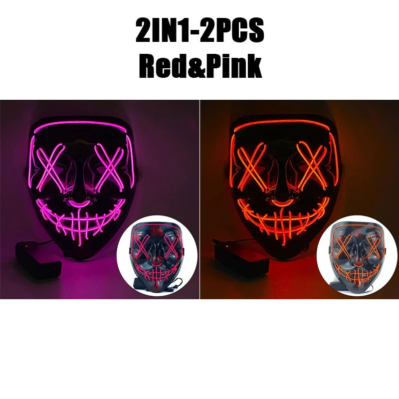 Halloween Masks of Terror Led Face Light Mask Scary Scream Bright Mask for Carnival Halloween Costumes for Men Glow in The Dark