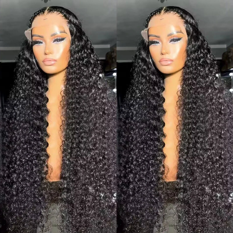 200% Kinky Curly 13x4 Lace Frontal Wig 32 34 36Inch Transparent Water Wave Lace Front Human Hair Wigs For Women 4x4 Lace Wig