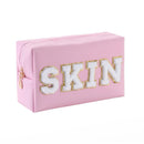 Patch Cosmetic Bag Stitched Letters PU Leather Waterproof Cosmetic Bag Travel Organizer for Women Teen Girls Makeup Bags New