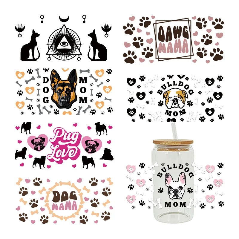 3D UV DTF Transfers Stickers 16oz Cup Wraps Dog Animal Printed For DIY Glass Ceramic Metal Leather Etc. D5679