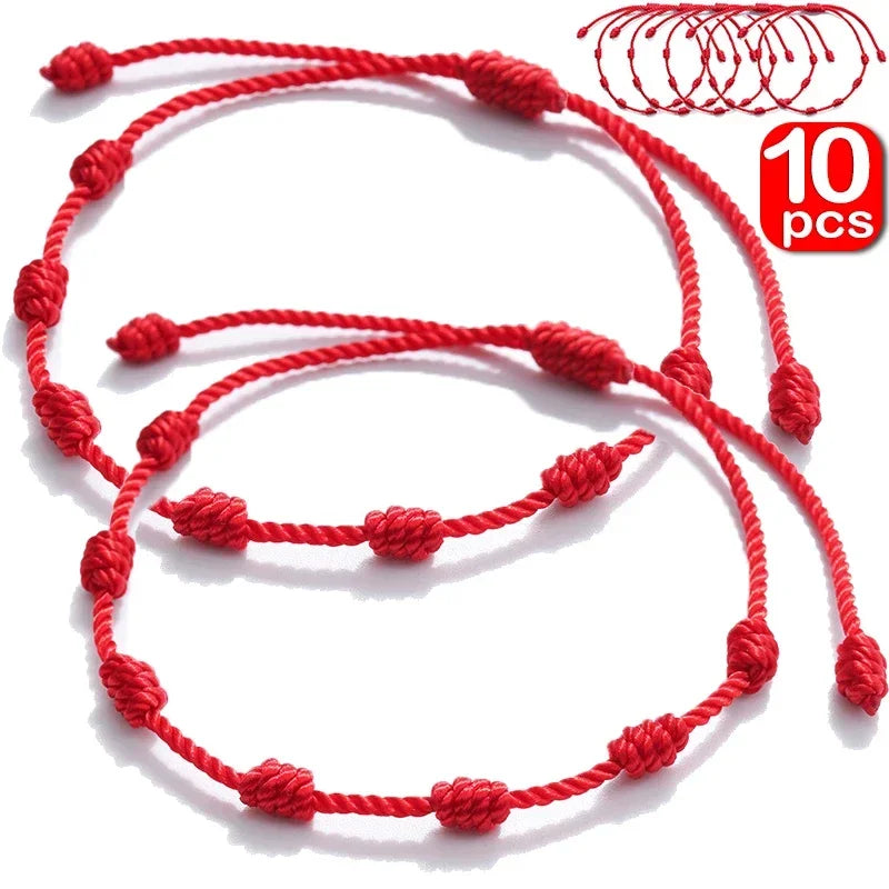 10PCS Handmade 7 Knots Red String Bracelet For Couple Protection Good Luck Amulet for Success Rope Braided Bracelet Jewelry Gift