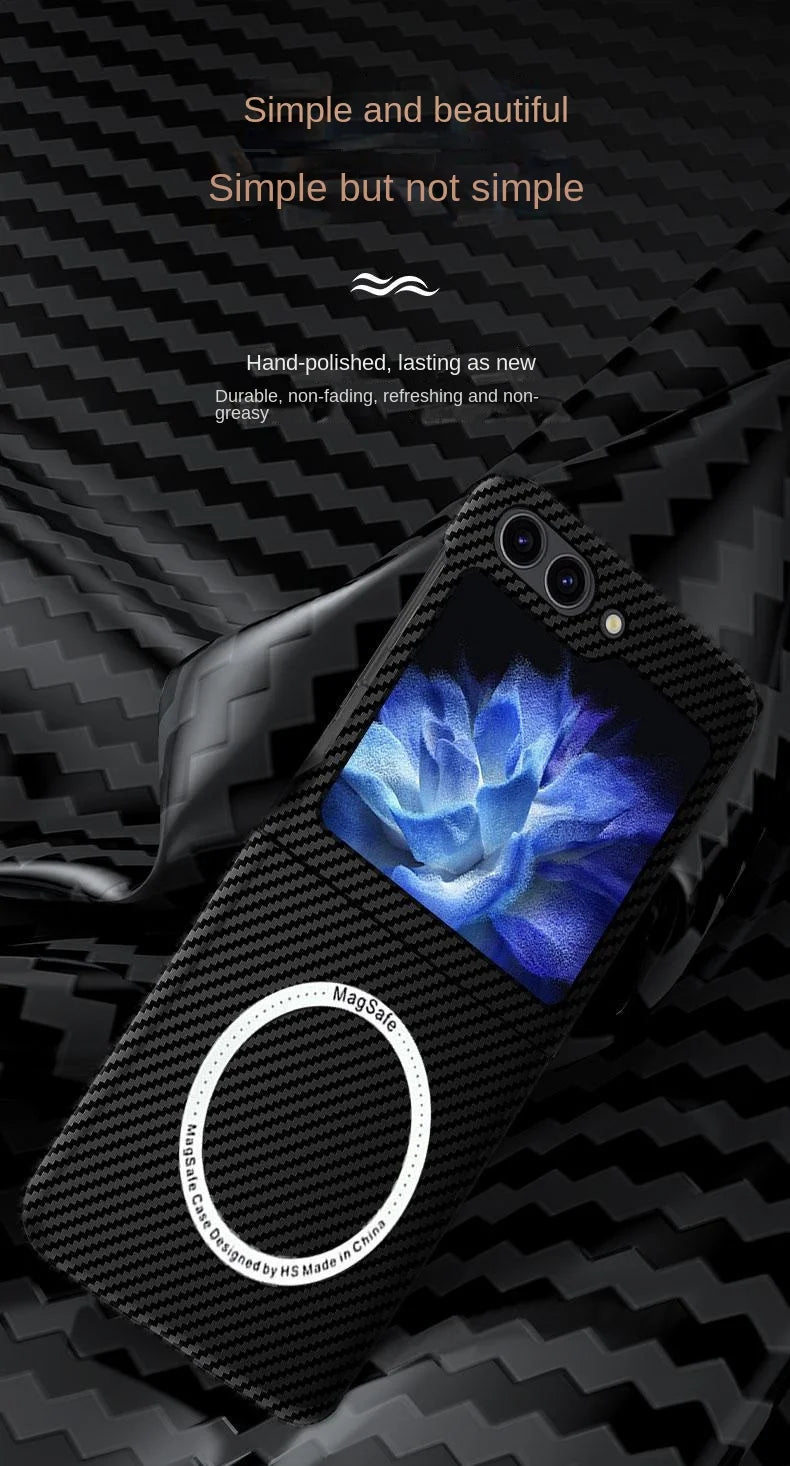 For Samsung Galaxy Z Flip 5 4 3 Case Hard carbon fiber Magnetic Wireless Charging Protective Back Cover For Samsung Z Flip5 4 3
