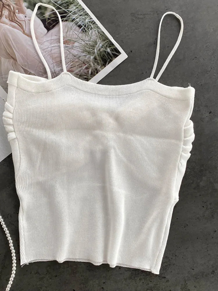 Heliar Women Pleated Strapy Camisoles Female Slim Crop Tops Knitted Sexy Tops For Women Cloth 2024 Summer
