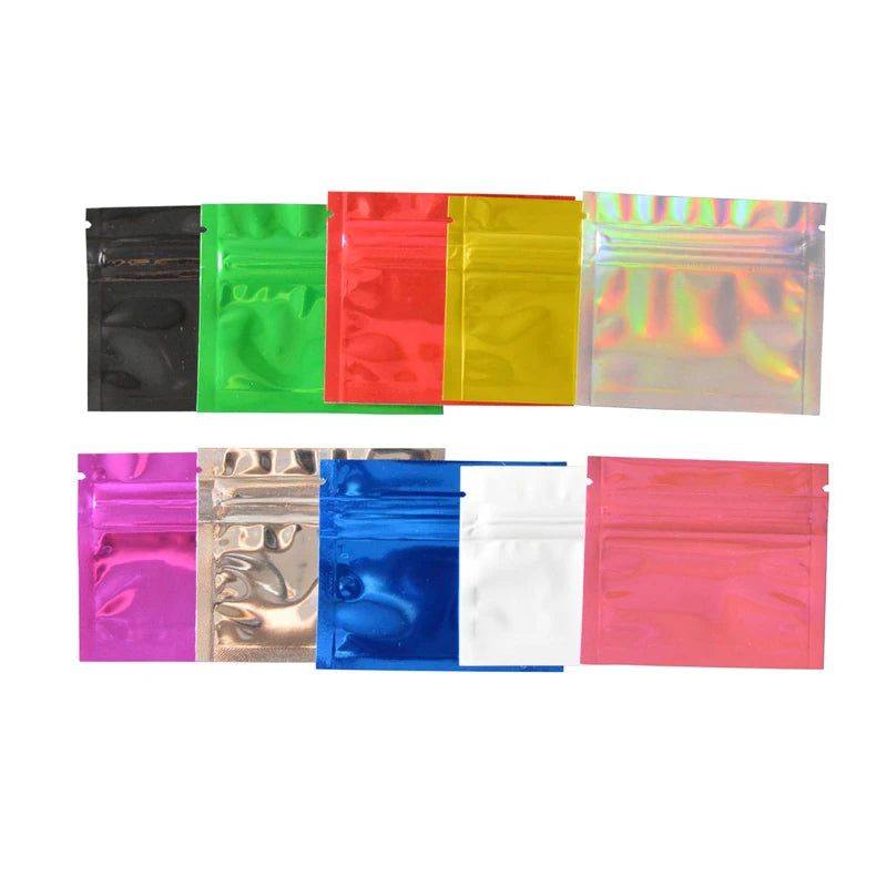 100 Pcs Colorful Top Feed Foil Zip Lock Bags Food Pouch,Mylar Aluminum Foil Bags,Tea Pouches,Food Storge Bag