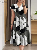Summer Fashion Printed Dress ZANZEA Women V Neck Short Sleeve Sundress Robe Femme Bohemian Floral Holiday Midi Vestidos Oversize