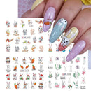 12Pcs Lovely Rabbit Easter Nail Art Stickers Kawaii Animals Carrot Bunny Decals Design Water Transfer Decoration Manicure CHBN