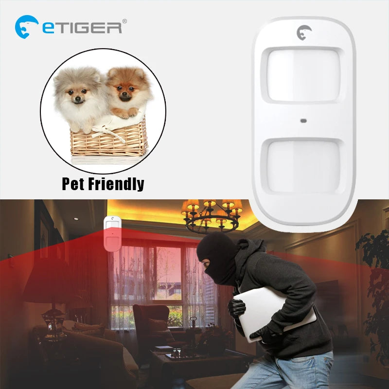 Etiger Home seciruty 433mhz Wireless Alarm Detector  Sensor Smoke Water leakage Gas SOS Panic Button for Home Intruder System