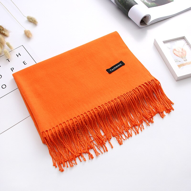 Luxury Solid Women Scarf Winter Cashmere Pashmina Shawls Warm Lady Blanket Wraps Bufanda Scarves Tassel Neck Echarpe 2022